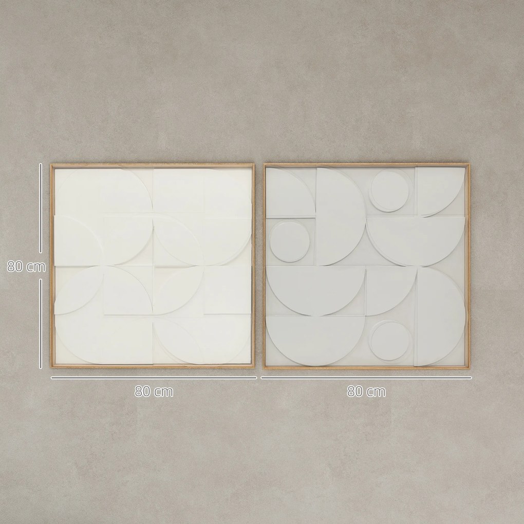 Decoração de Parede em Madeira 3D Conjunto de 2 Peças com 80 cm e Padrões Geométricos Branco