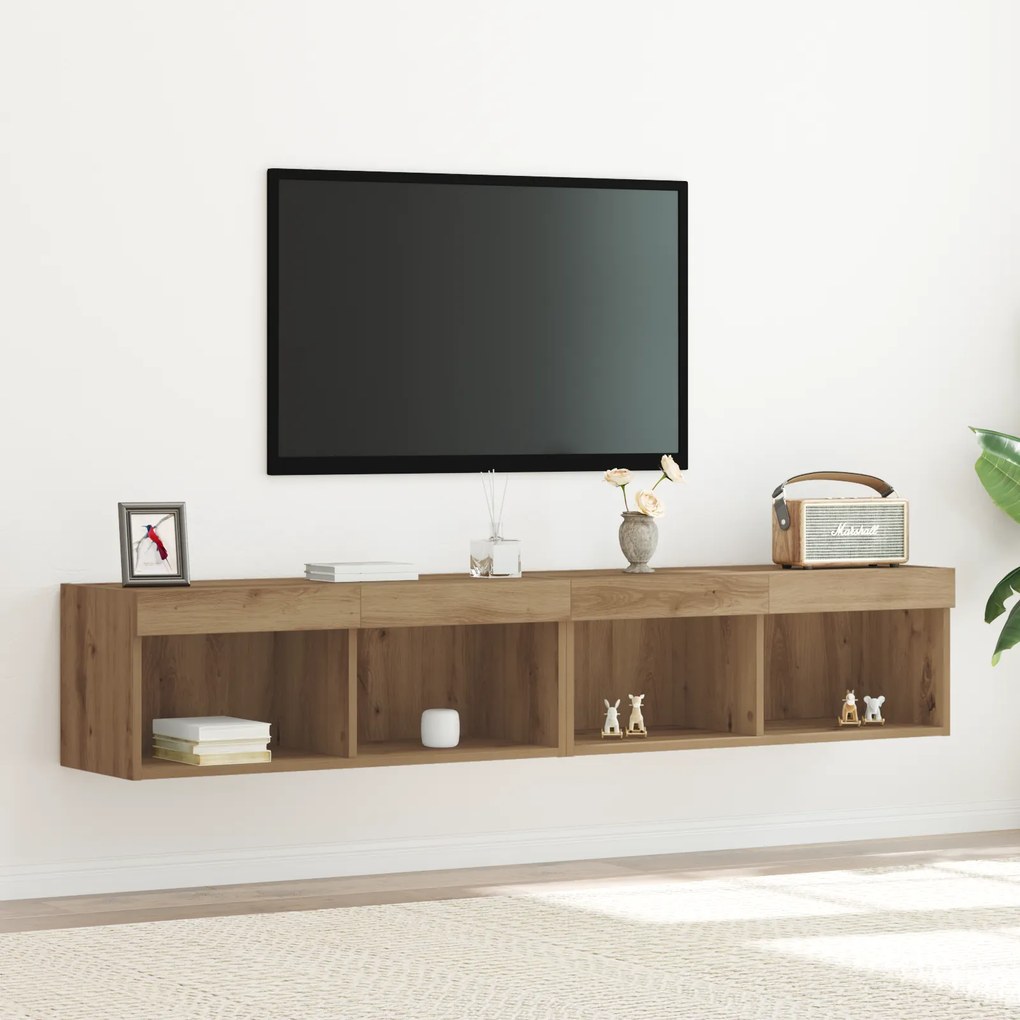 Armários para TV vidaXL com Luzes LED 2 pcs Carvalho Artesanal 80x30x30 cm