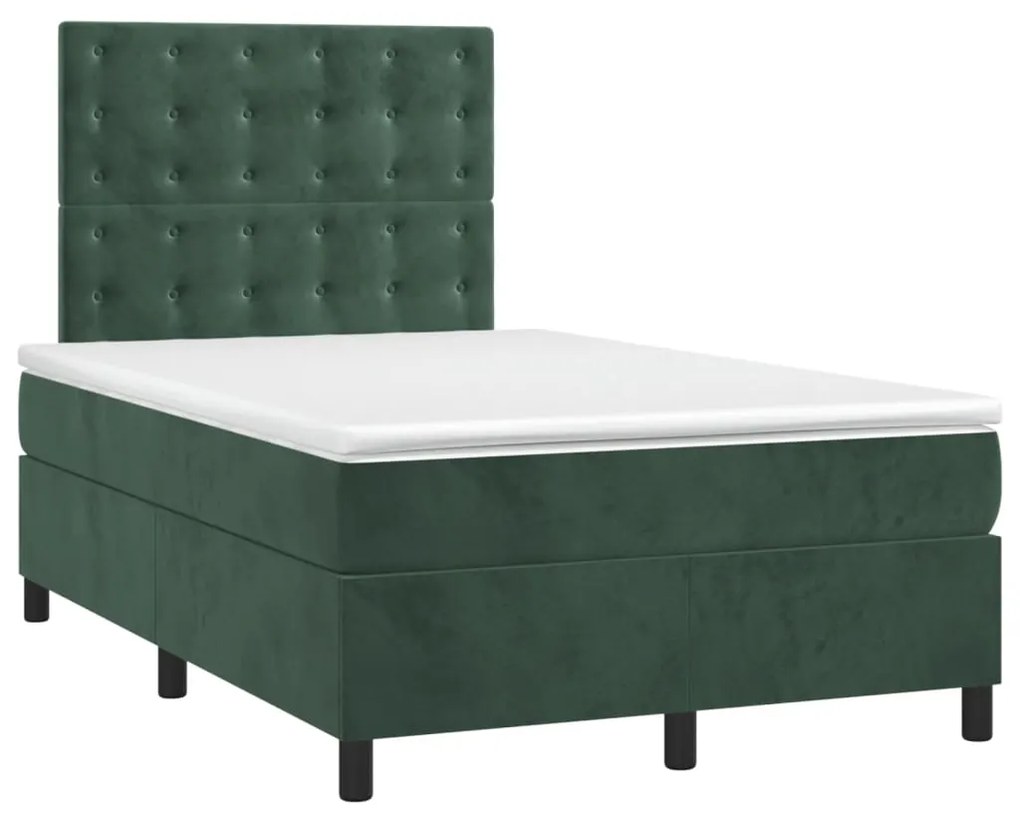 Cama boxspring com colchão 120x200 cm veludo verde-escuro