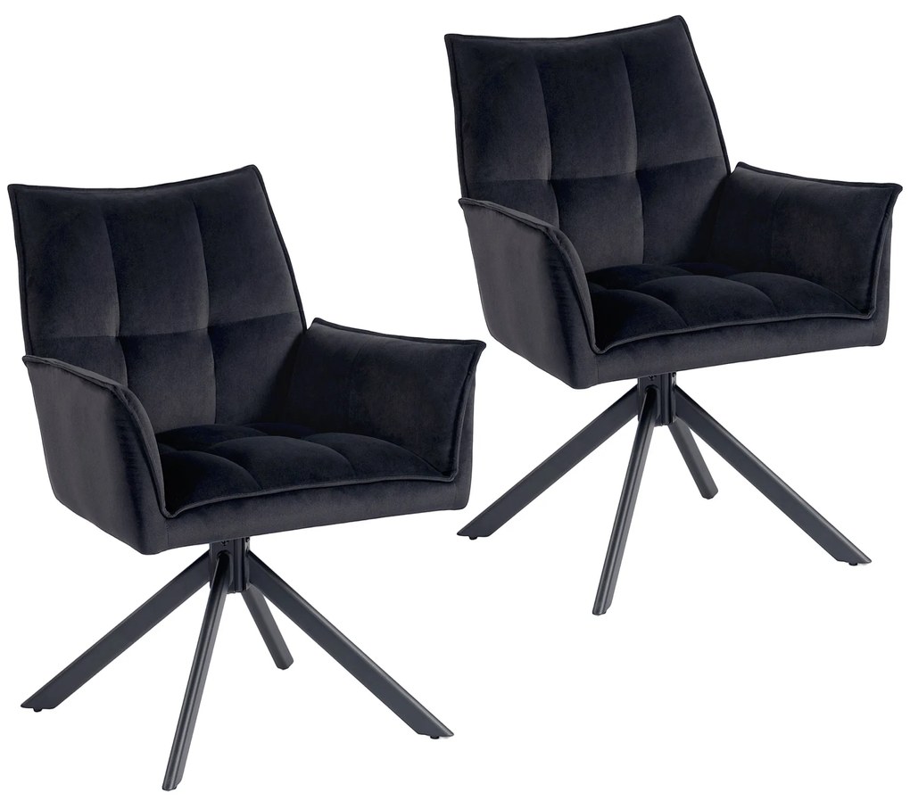 HOMCOM Conjunto de 2 Cadeiras de Refeição Giratórias 360° Estofado Estofamento em Veludo Pés em Aço 63x64x85 cm Preto | Aosom Portugal
