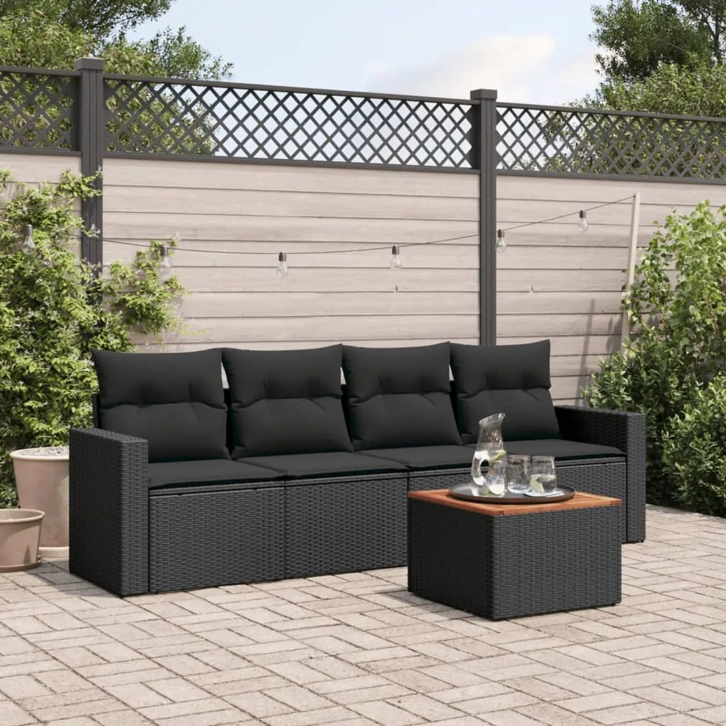 vidaXL 5 pcs conjunto sofás de jardim com almofadões vime PE preto