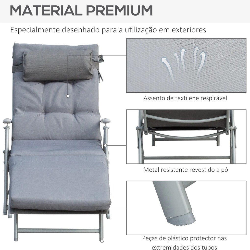 Espreguiçadeira Dobrável com Encosto Ajustável – Relaxa Cinza – 137x63