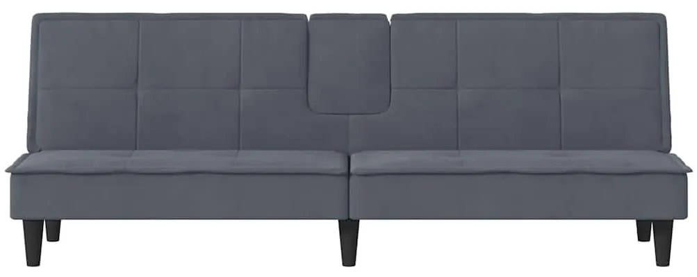 Sofá-cama com suportes para copos veludo cinzento-escuro