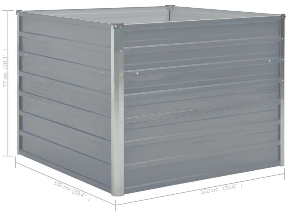 Canteiro jardim elevado 100x100x77cm aço galvanizado cinzento