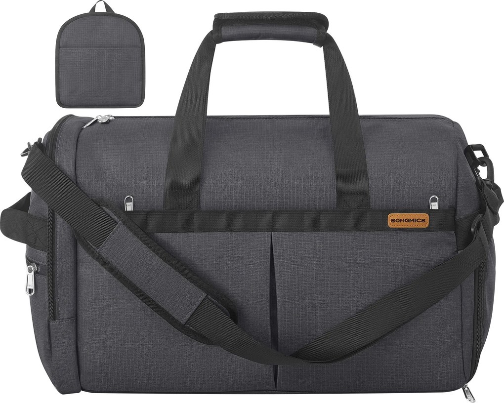 Saco de desporto dobrável 50 L com bolsos para sapatos e para roupa molhada cinzento
