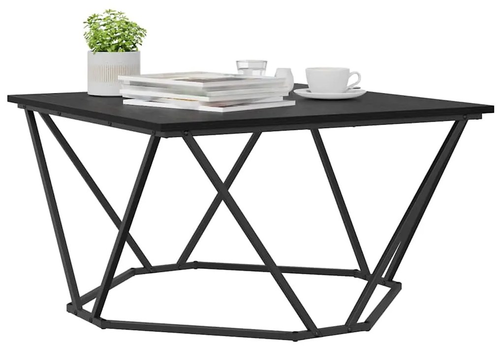 Mesa de Centro Preto Carvalho 80x80x45 cm Madeira Revestida
