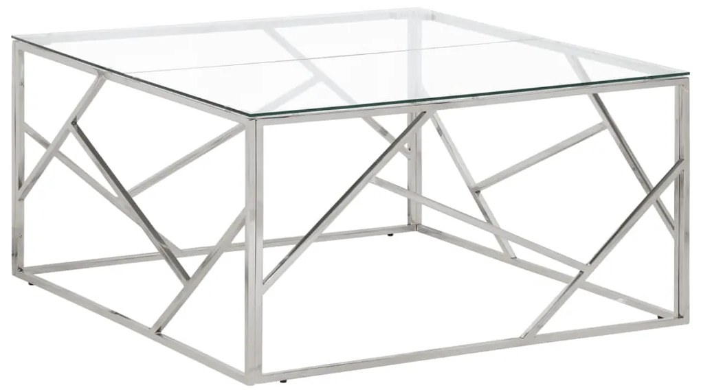 vidaXL Mesa de centro aço inoxidável e vidro temperado prateado