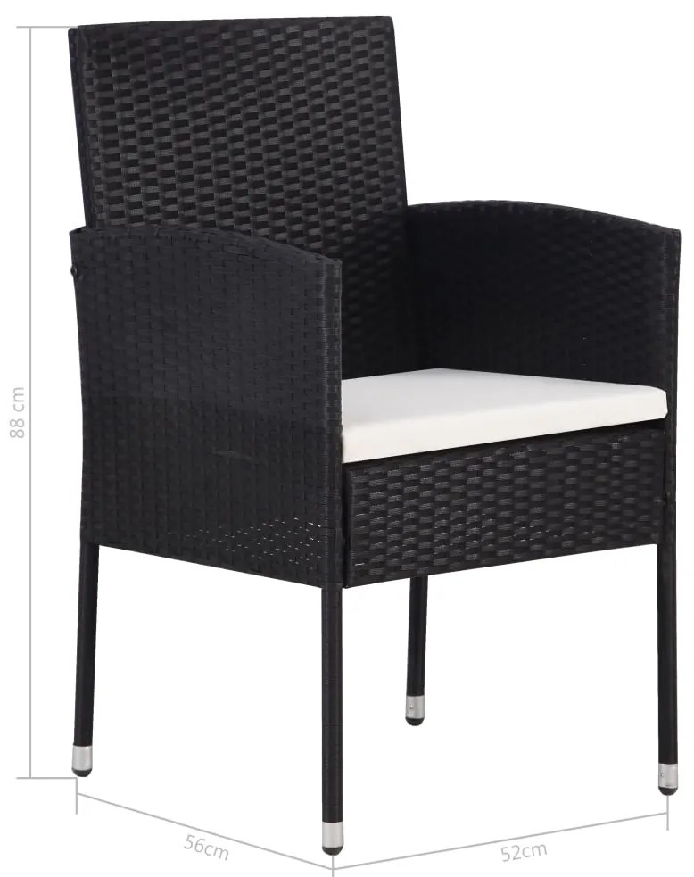 9 pcs conjunto jantar exterior com almofadões vime PE preto