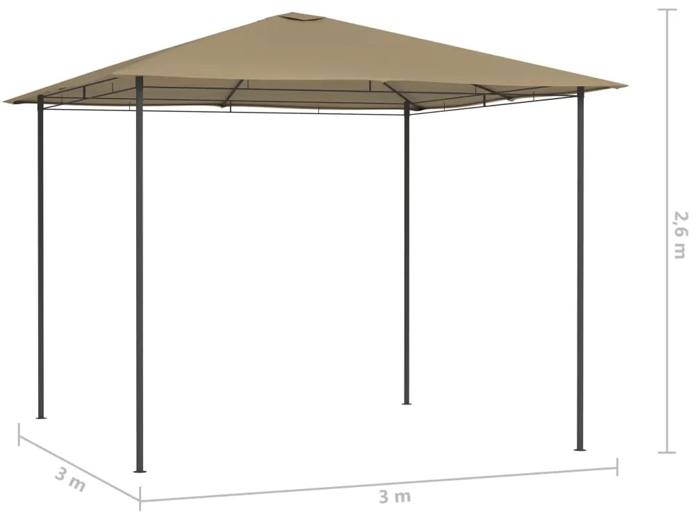Gazebo 3x3x2,6 m 160 g/m² cinzento-acastanhado