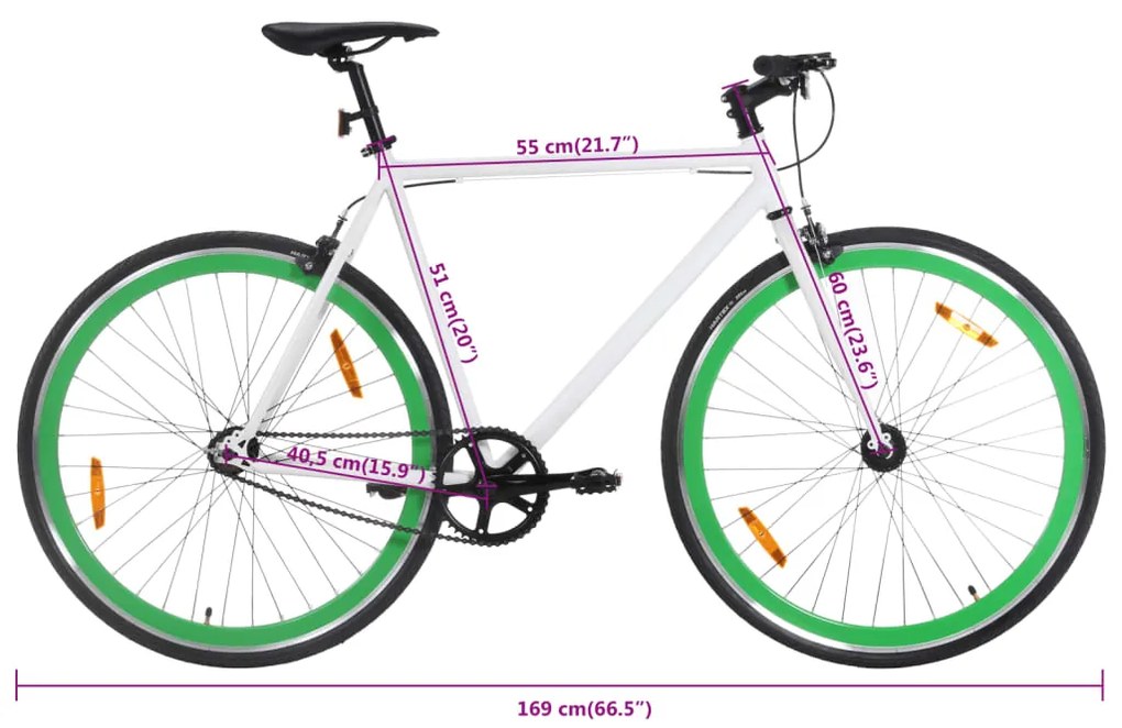 Bicicleta de mudanças fixas 700c 51 cm branco e verde