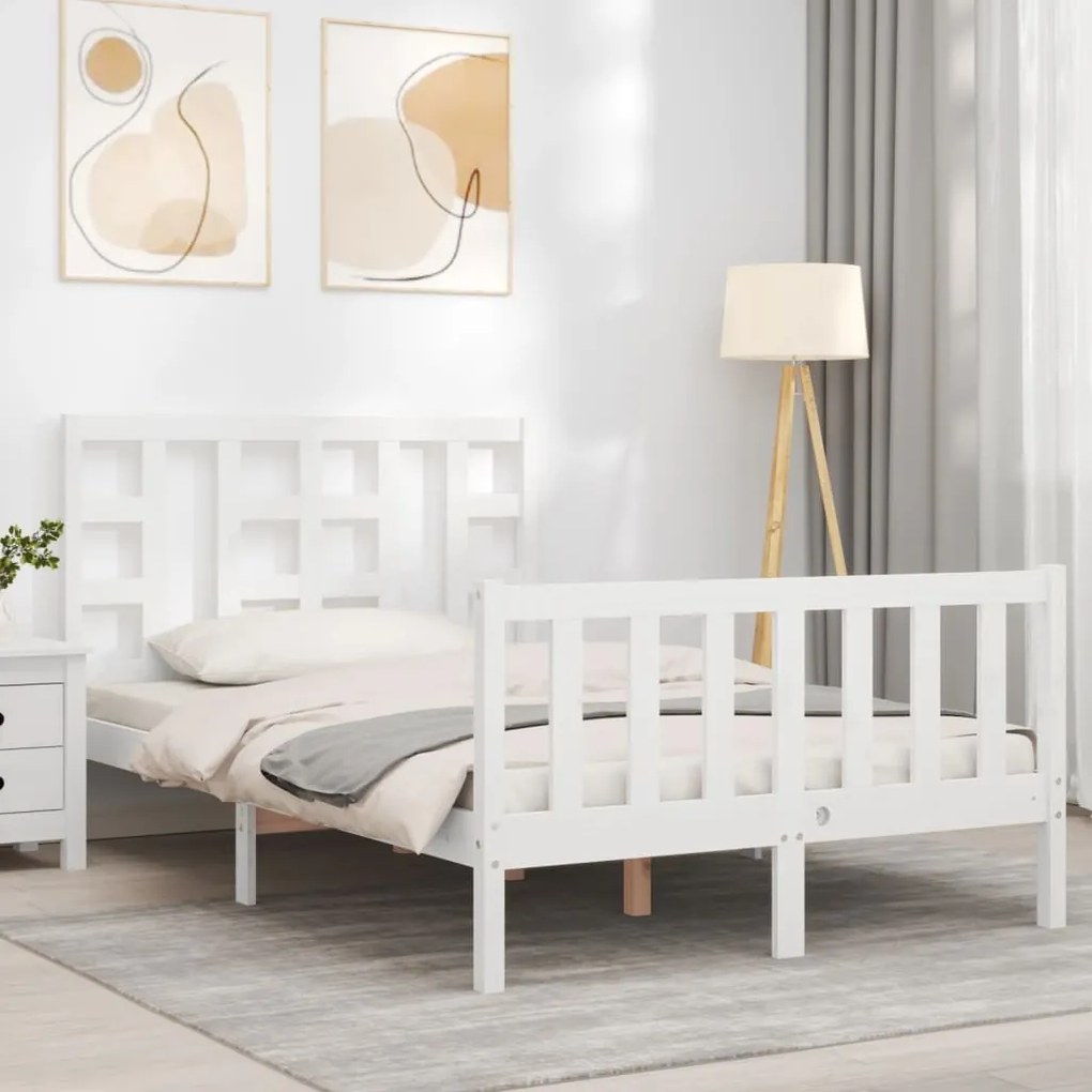 Estrutura de cama de casal c/ cabeceira madeira maciça branco