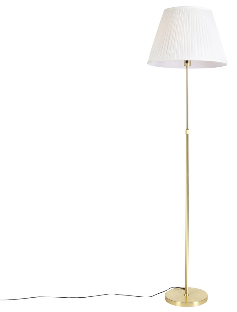 Candeeiro de pé dourado/latão com abajur plissado creme 45 cm - Parte Country / Rústico