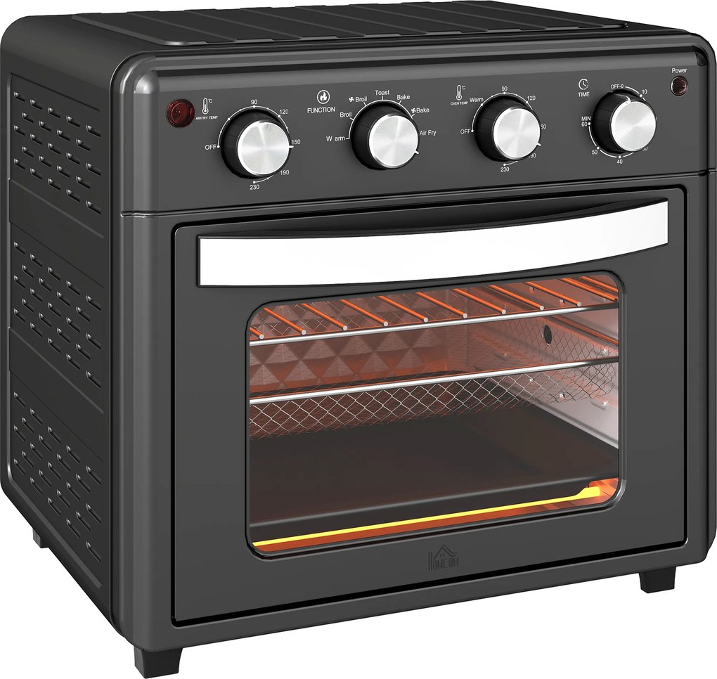 HOMCOM Mini Forno Elétrico 30 L 1600 W Mini Forno de Convecção com 7 Modos Temporizador e Temperatura Ajustável 43x39x39 cm Preto | Aosom Portugal