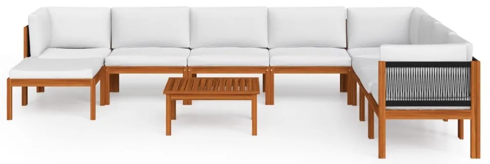 9 pcs conjunto lounge jardim c/ almofadões acácia maciça creme