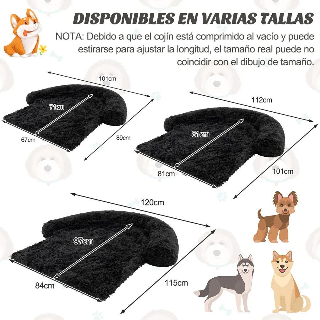 Cama de cachorro de pelúcia antiderrapante com capa lavável removível e gola acolchoada macia Preta-S