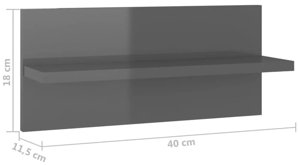 Estantes de parede 4 pcs 40x11,5x18 cm cinzento brilhante