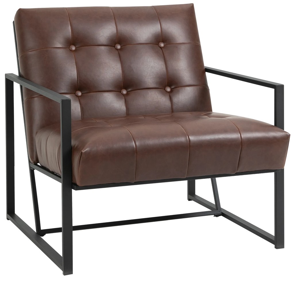 HOMCOM Poltrona de Sala Chesterfield Poltrona Relax Assento Encosto capitonê Estrutura metal Preto revestimento sintético Marrom | Aosom Portugal