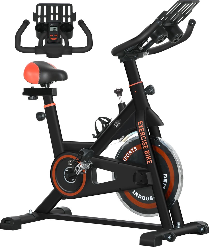 Bicicleta Estática com Resistência Ajustável Volante de Inércia de 8 kg Ecrã LCD Guiador e Assento Ajustável 103x53x100-114 cm Preto e Vermelho