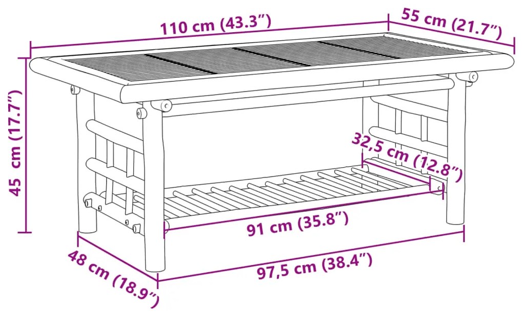 Mesa de centro 110x55x45 cm bambu
