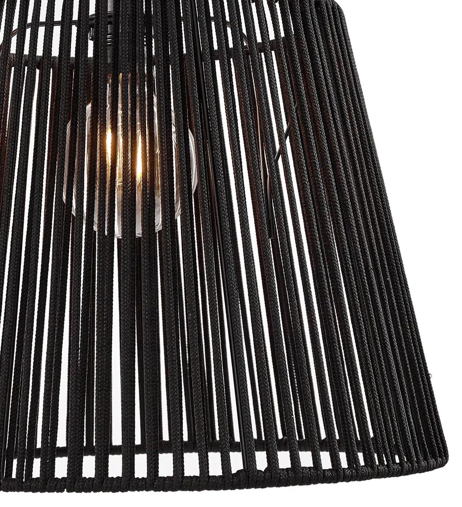 Candeeiro suspenso de exterior preto com abajur de corda preta IP44 - Cava Jayla