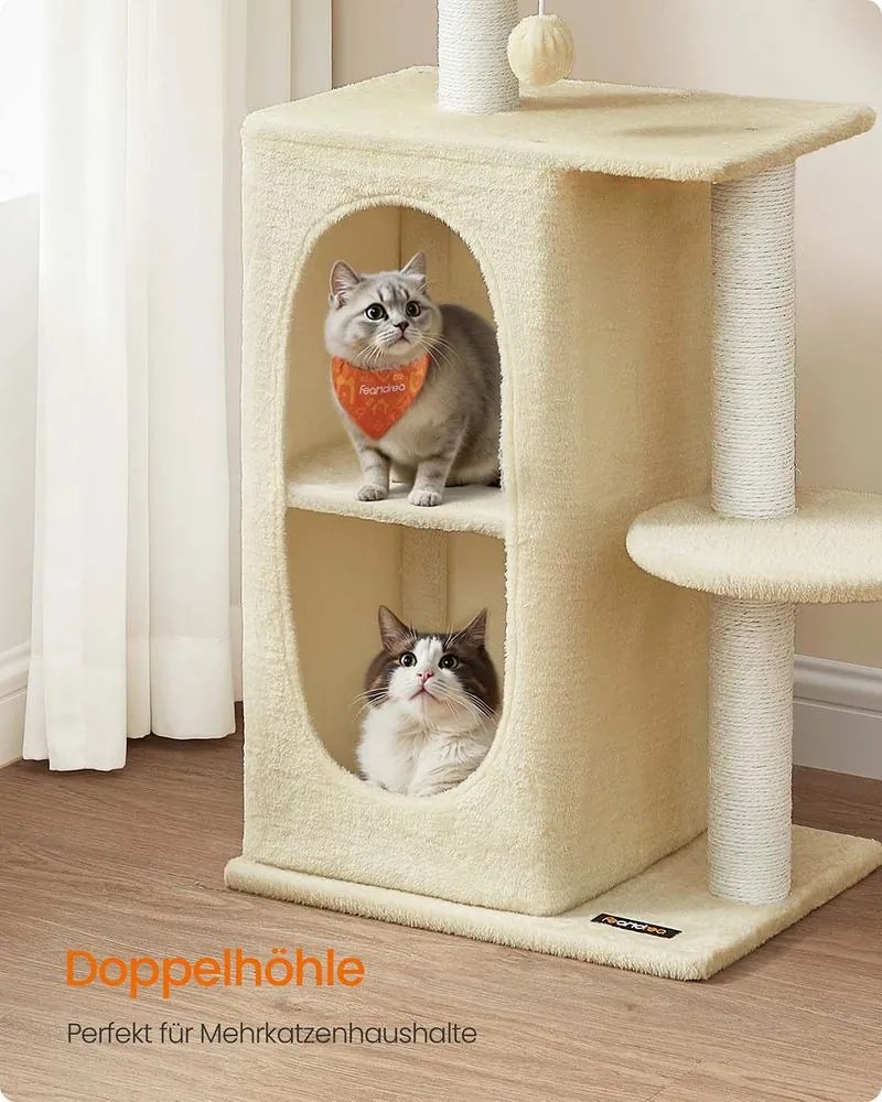 Árvore para gatos pequena com 2 cavernas e 1 plataforma bege