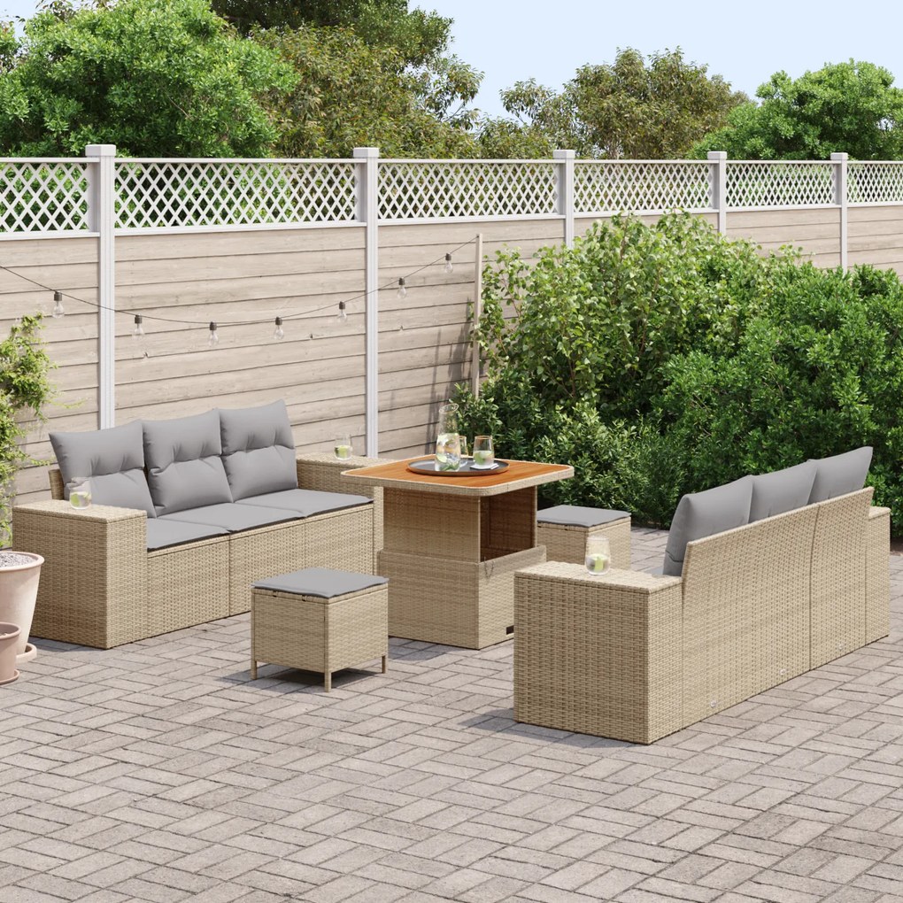 Conjunto de Sofá de Jardim vidaXL com Almofadas Bege Vime de Polipropi
