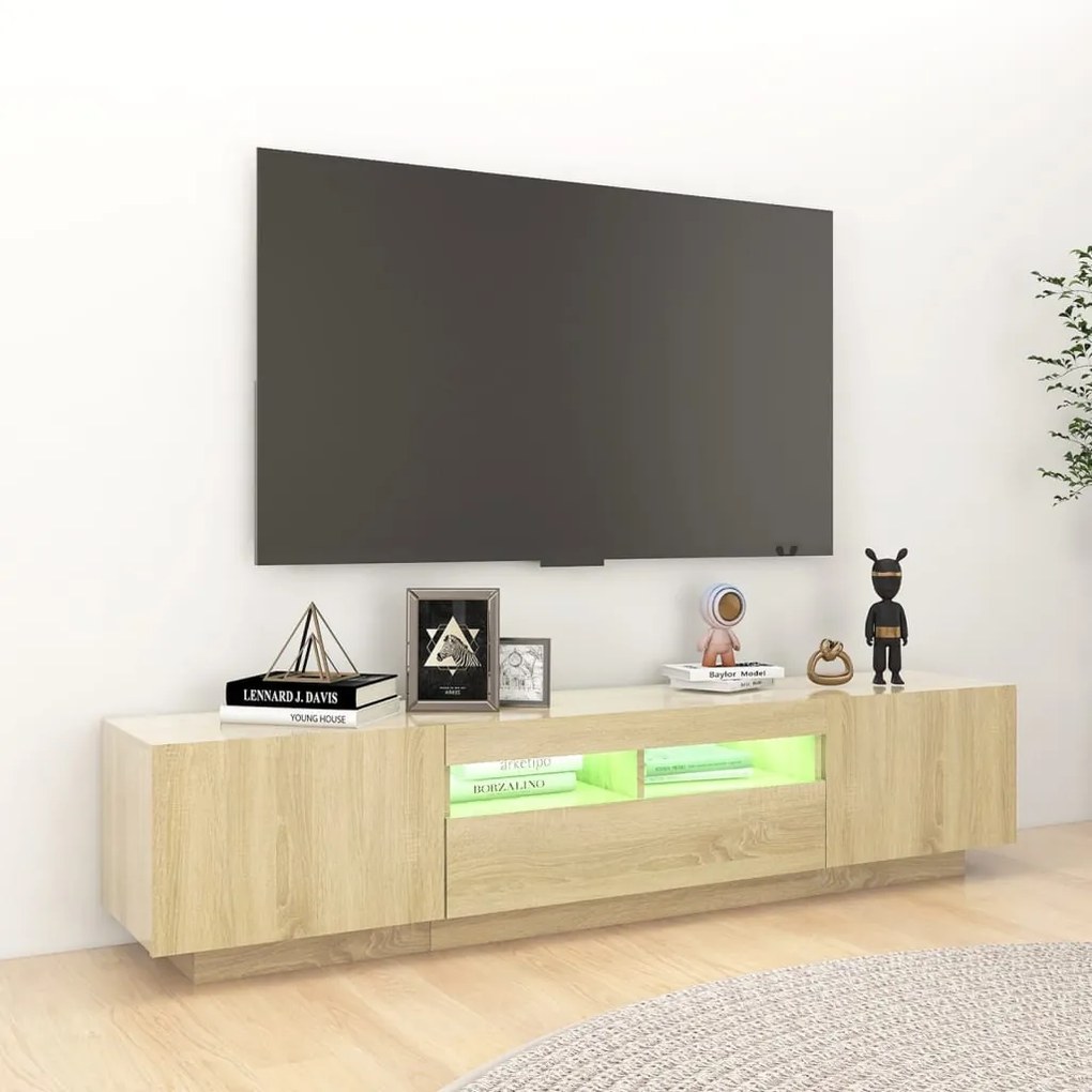 Móvel de TV Giancarlo com Luzes LED de 180cm - Carvalho - Design Moder