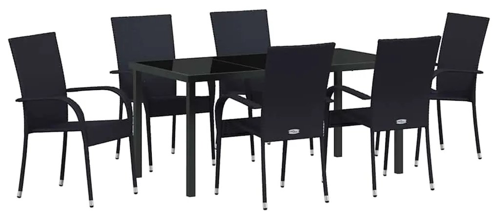 Conjunto de Jantar para Jardim 7 pcs Preto Rattan de PE