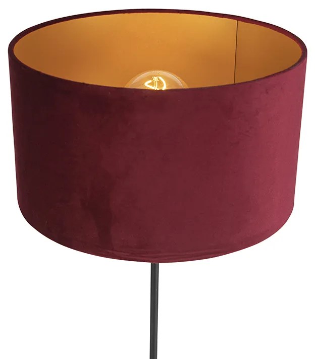 Candeeiro de pé preto com cúpula de veludo vermelho e dourado 35 cm - Parte Country / Rústico