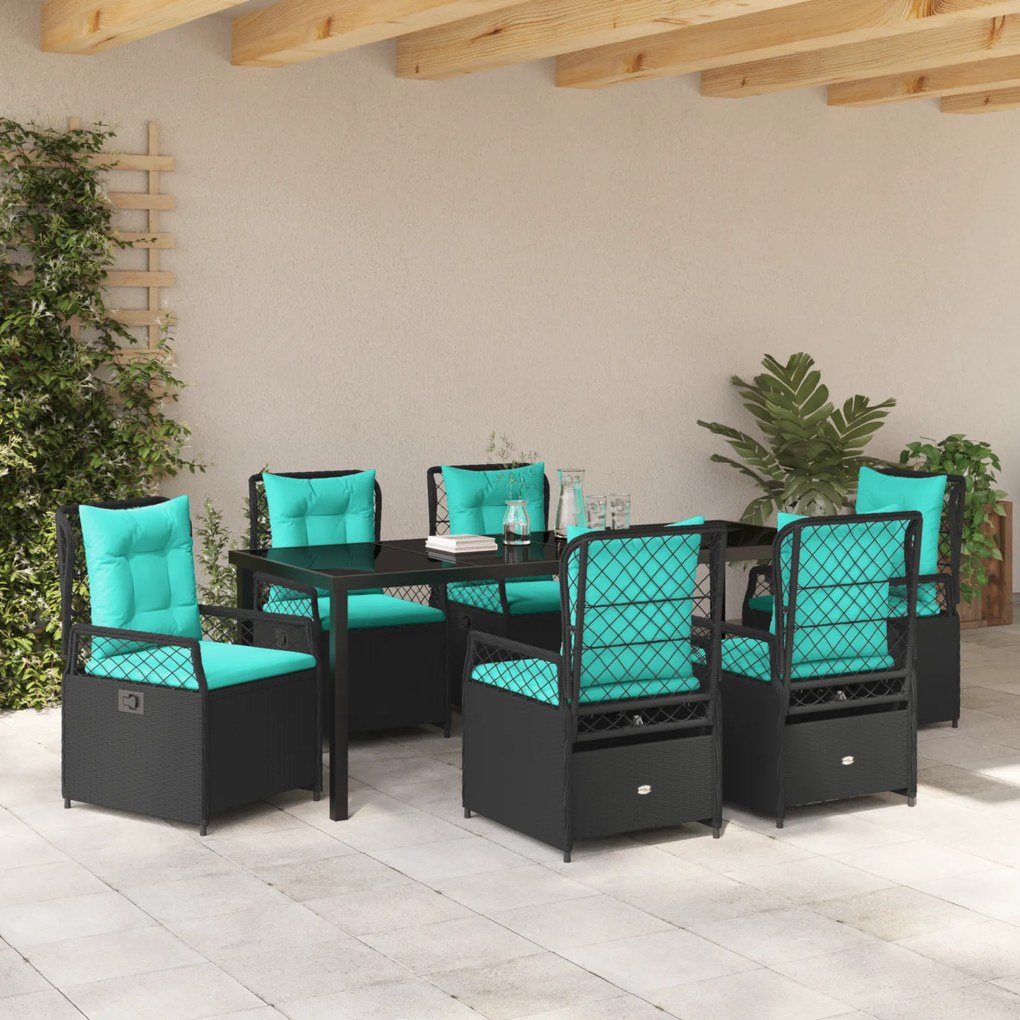 Conjunto de Jantar de Jardim de 7 Peças Preto Rattan Poliéster