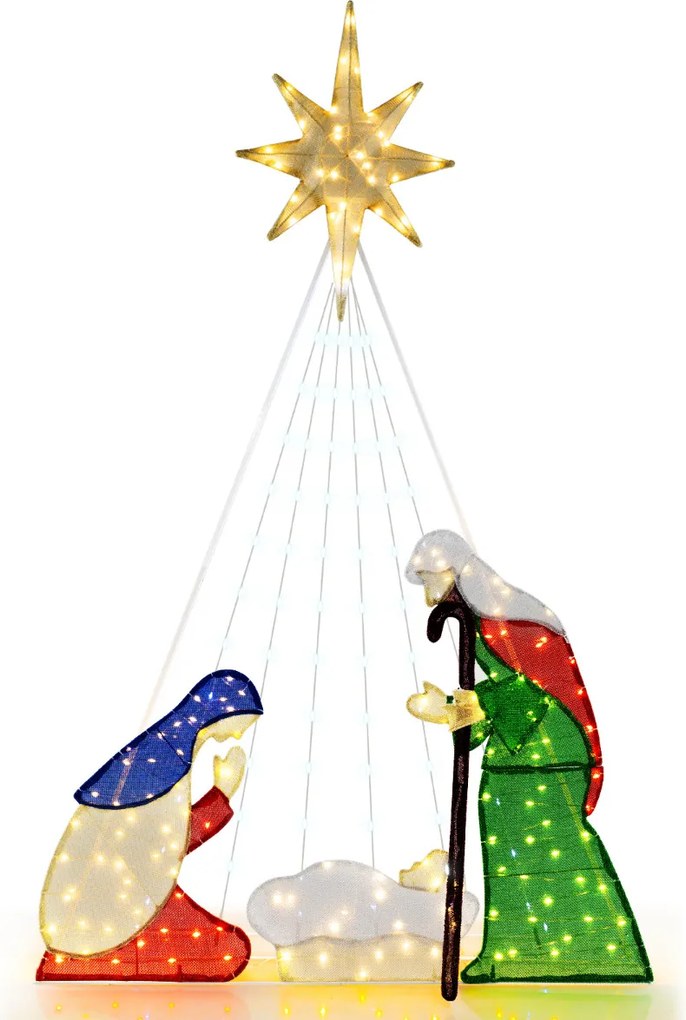 Presépio de Jesus iluminado com 240 luzes LED e 6 modos de iluminação para interior e exterior, com 1,8 m