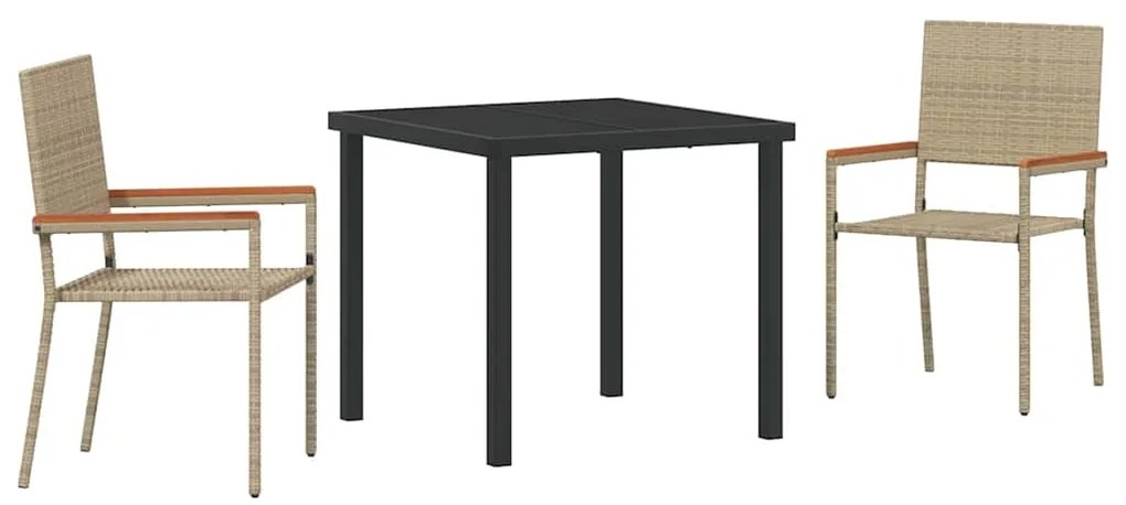 Conjunto de Jantar no Jardim - 3 Peças Bege em Polirattan
