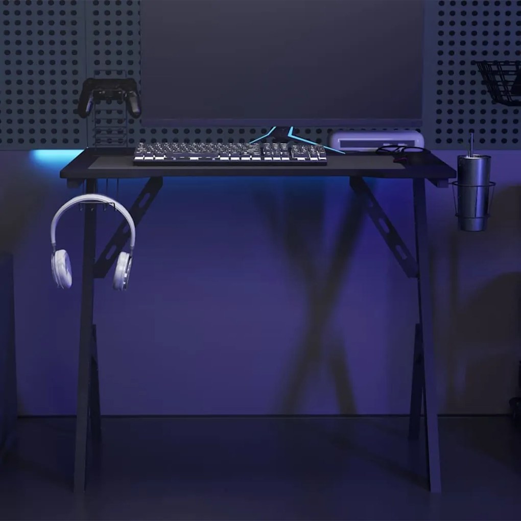 Secretária de gaming c/ pernas em forma de Y 90x60x75 cm preto