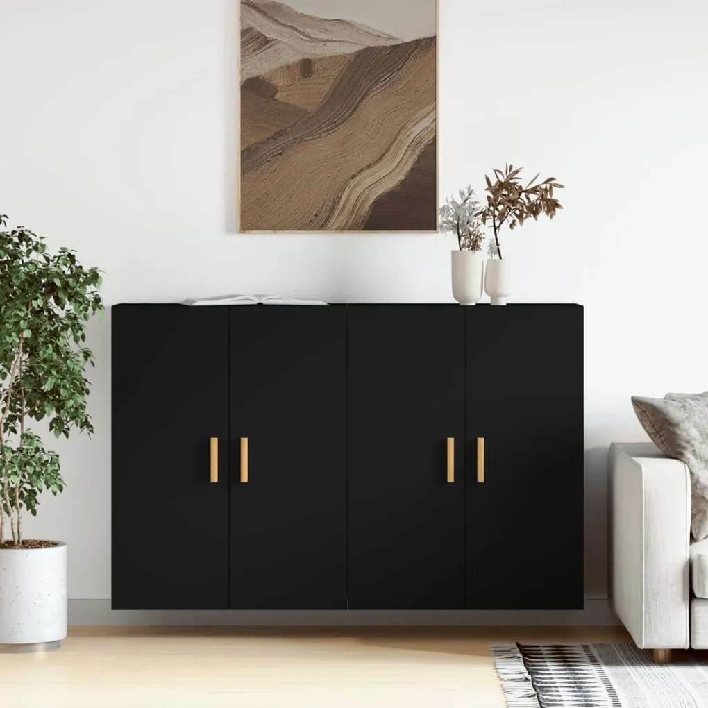 vidaXL Móveis de parede 2 pcs derivados de madeira preto