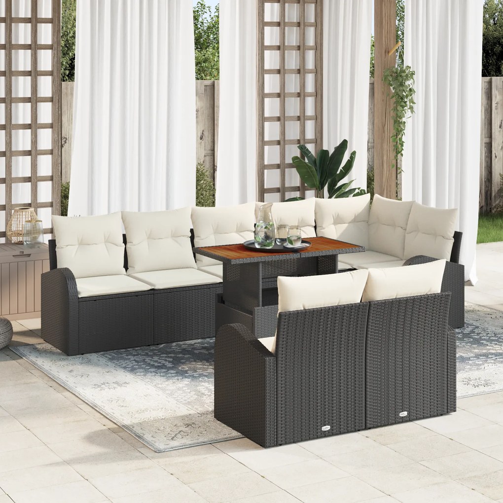 Conjunto de Sofá para Jardim vidaXL de 9 Peças com Almofadas Rattan Po