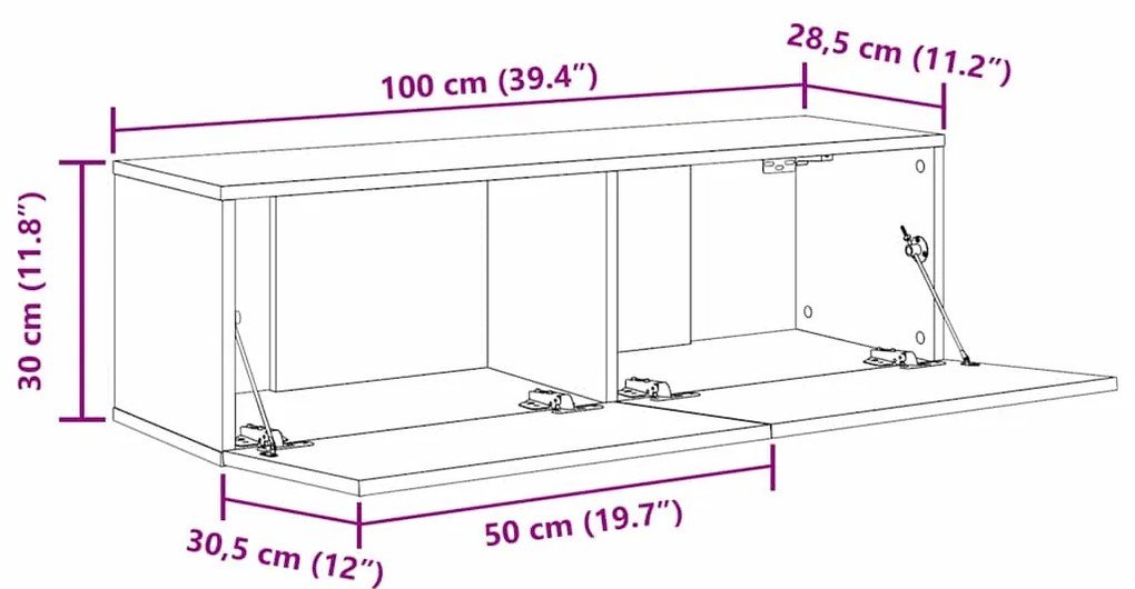 Armários de TV 2 pcs Carvalho Preto 100x30x30 cm Madeira engenheirada