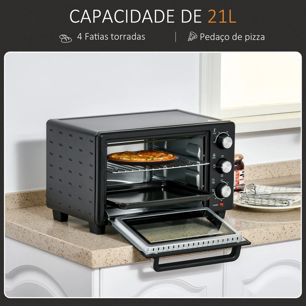 Mini Forno Elétrico 21L 1400W com Temporizador até 60min e Temperatura Ajustável até 230℃ 46x38,5x29 cm Preto