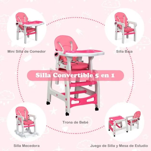 Cadeira alta 3 em 1 refeição bebés conversível em mesa e cadeira para crianças de 6 a 36 meses com bandeja removível, almofada, encosto com 3 níveis e