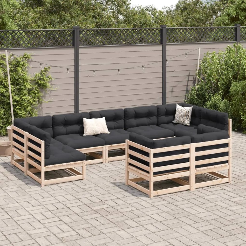 9 pcs conjunto sofás de jardim madeira de pinho maciço