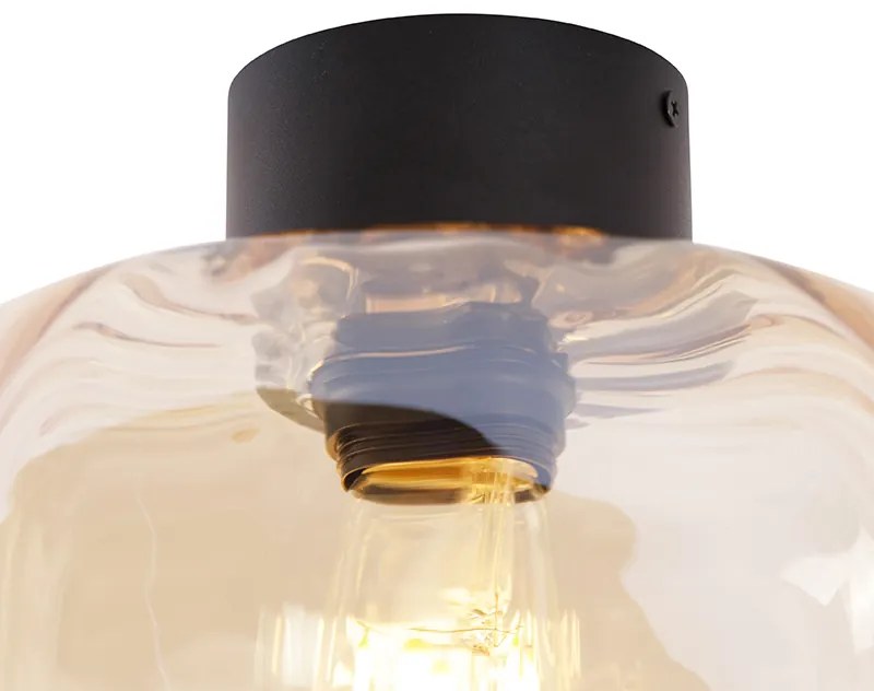 Candeeiro de teto design preto com vidro âmbar - Qara Design