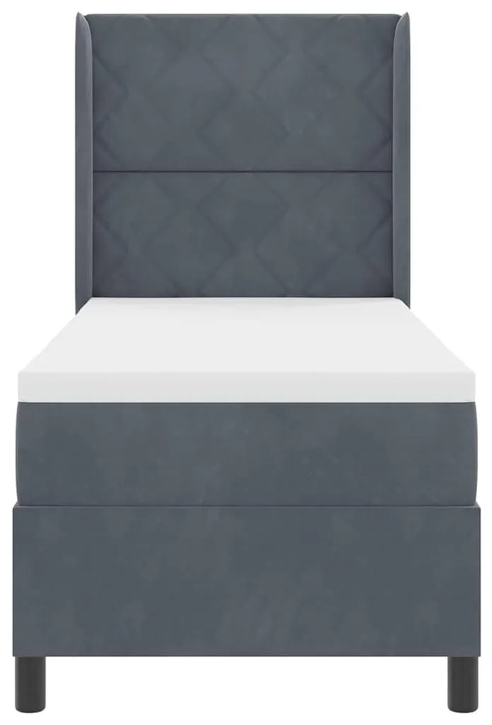 Cama Box Spring com Colchão Cinza Escuro 80x200 cm Veludo
