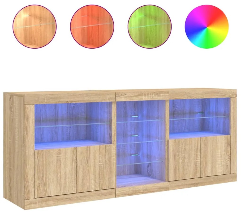 Aparador com luzes LED 162x37x67 cm carvalho sonoma