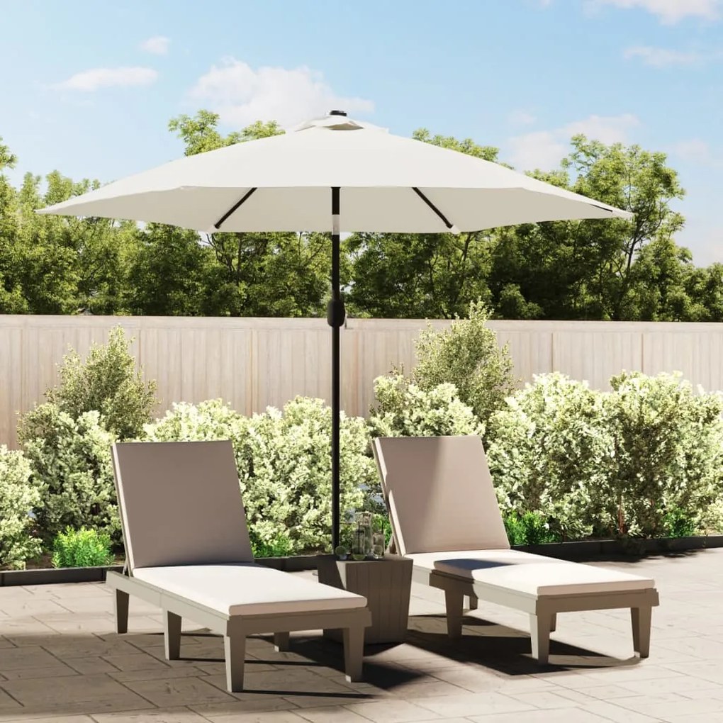 Guarda-sol de jardim cantilever com luzes LED 3 m branco areia