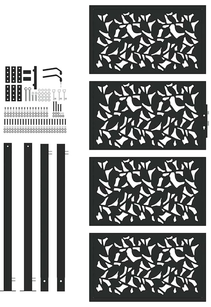 Portão de jardim 105x205 cm preto design de folha de aço