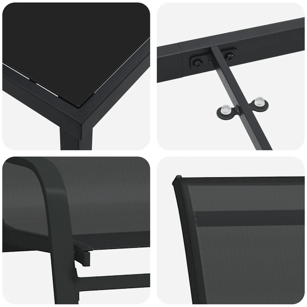 Conjunto de Jantar de 3 Peças vidaXL Preto Textilene e Aço