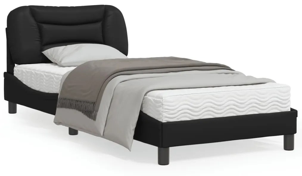 vidaXL Estrutura de cama c/ luzes LED 90x200 cm couro artificial preto