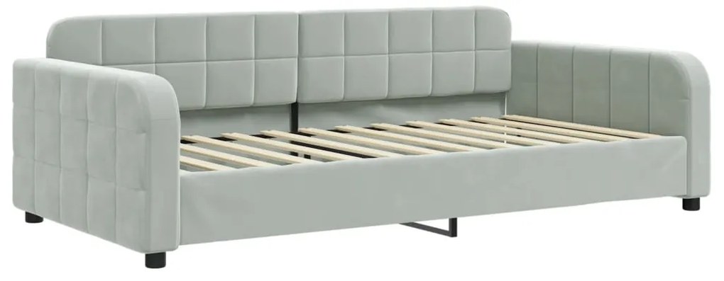 Sofá-cama c/ gavetão e colchões 100x200cm veludo cinzento-claro