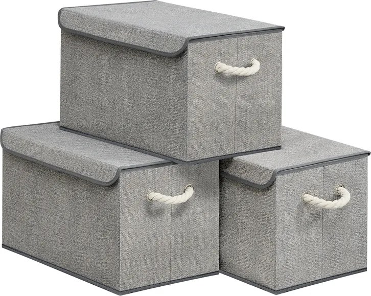 Conjunto de 3 Caixas de armazenamento com tampa, cinzentas