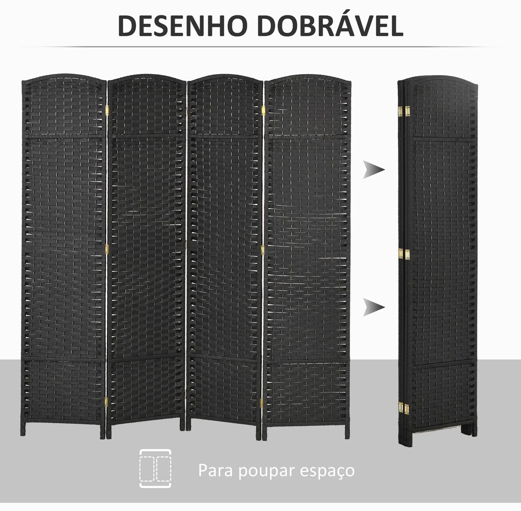 Biombo de 4 Painéis Separador de Ambientes Dobrável 160x170 cm para Sala de Estar Dormitório Escritório Preto