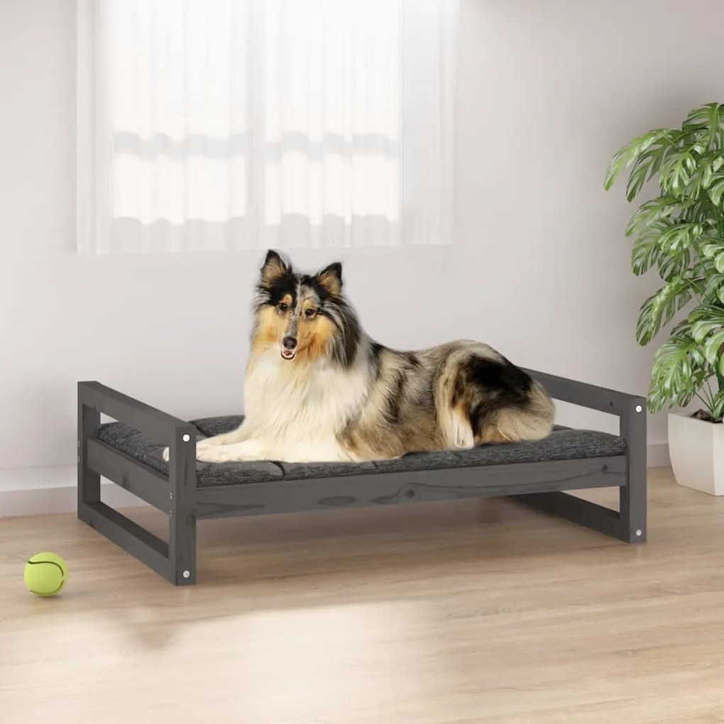 821484 vidaXL Cama para cães 95,5x65,5x28 cm madeira de pinho maciça cinzento